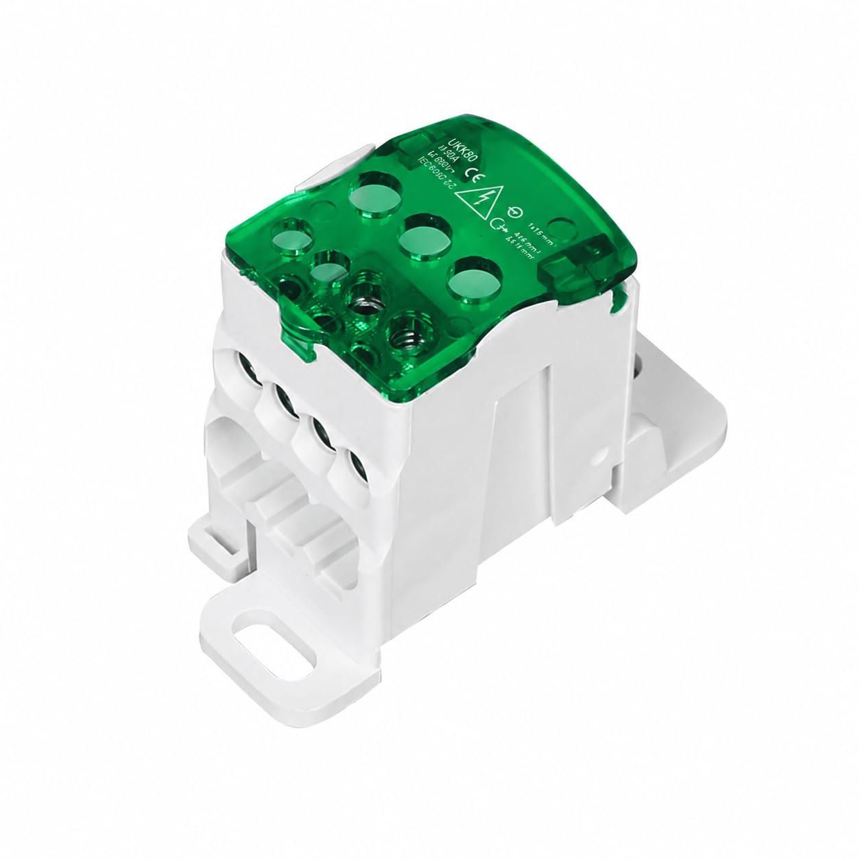 Electrifier UKK80 80A Single Pole Power Distribution Block DIN Rail | 1 Main Input up to 35mm², 6 Outputs up to 16mm² | Screw-Clamp Terminals | Hinged Transparent Cover