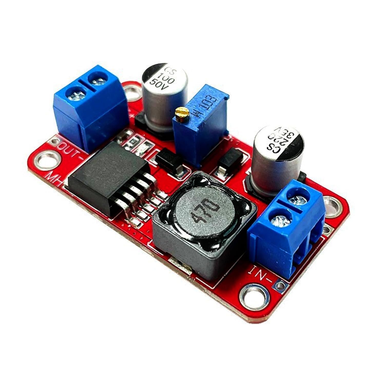 Electrifier XL6019 DC-DC Step-Up Boost Module 5V-40V Adjustable | Steps up low DC to higher regulated voltage | Within 3A continuous | Multi-turn fine tuning | Screw-terminal wiring