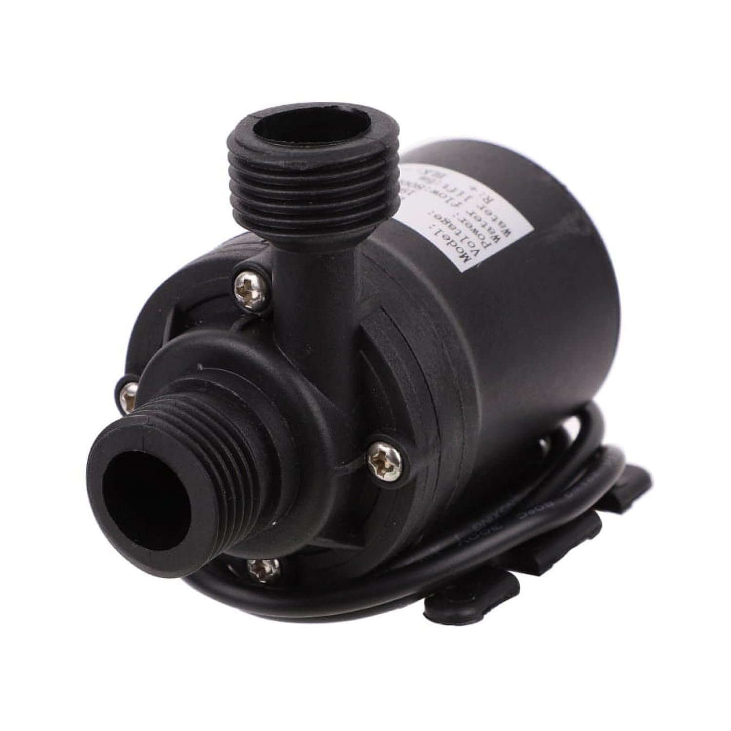 DC 12V Submersible Pump, 27W, 660L/H Flow Rate, 3-Meter Lift, BLDC | 27W low-power motor, under 40 dB operation, 1/2 inch threaded inlet and outlet, fits submersible or inline setups