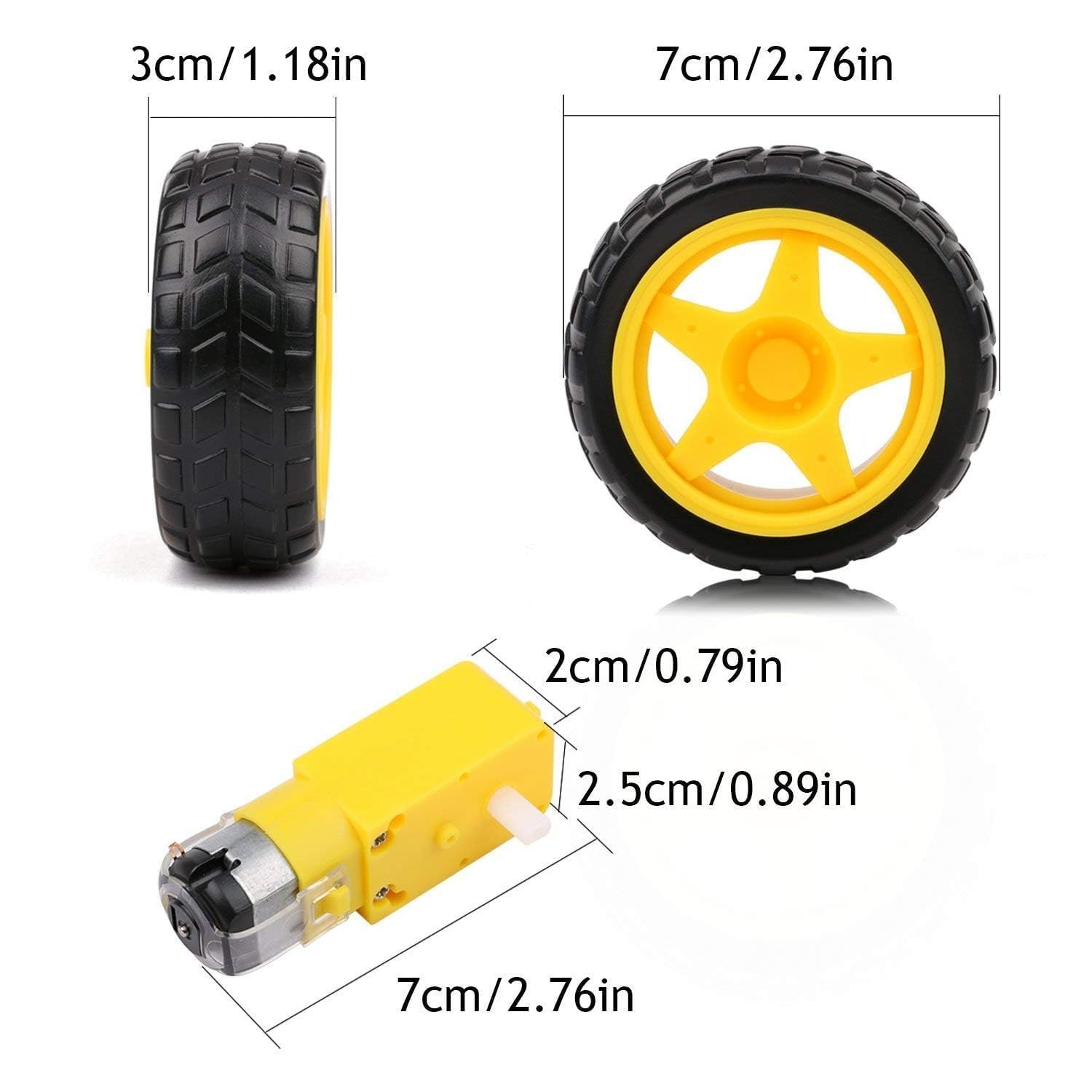 Electrifier Dual Shaft BO Motor 300 RPM 3V-12V with Wheels, Set of 2 | 0.35 kg cm rated torque, push-fit tyres, encoder disc support, complete drive pair for 2WD line follower and smart car builds - Image 2