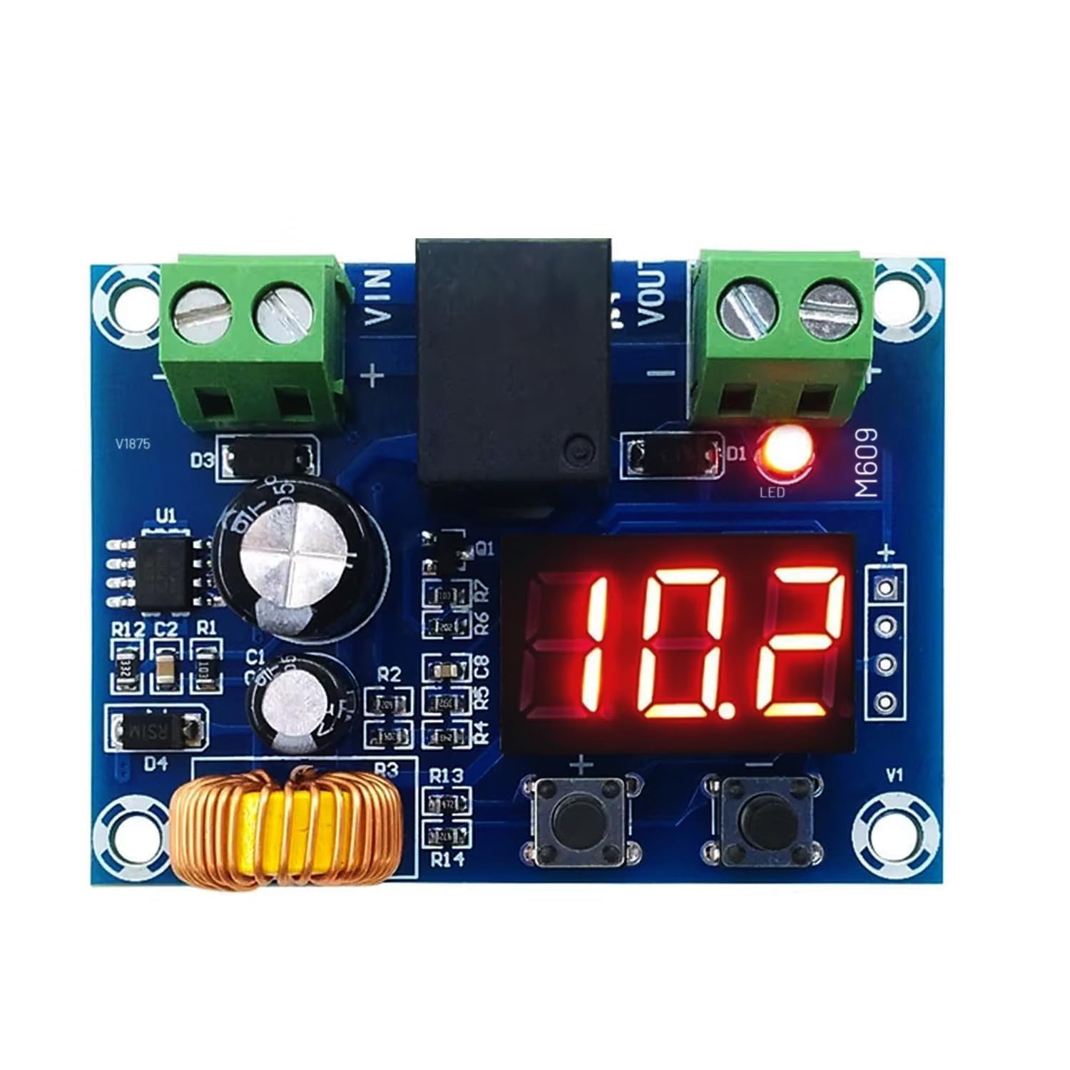 Electrifier XH-M609 Over-Discharge Battery Protection Module 12V-36V 7A | Adjustable cut-off and recovery thresholds | 3-digit LED display, 0.1V resolution | relay-switched output