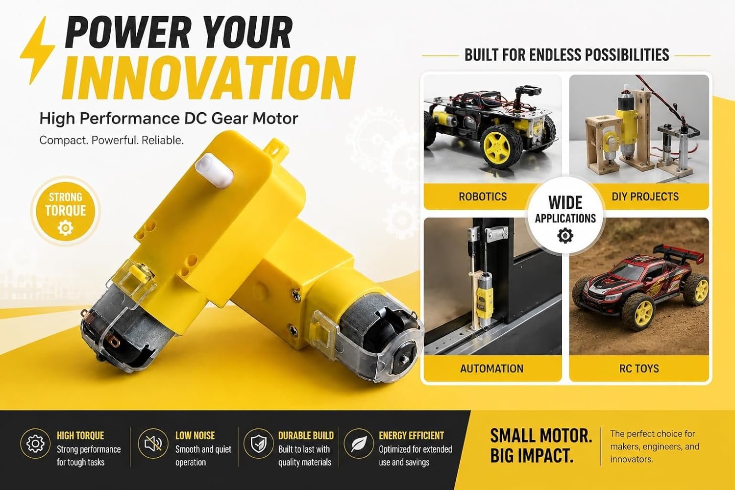 Electrifier Dual Shaft BO Motor 300 RPM 3V-12V with Wheels, Set of 4 | 0.35 kg cm rated torque, push-fit tyres, encoder disc support, ideal for line follower, obstacle avoider and STEM builds - Image 2
