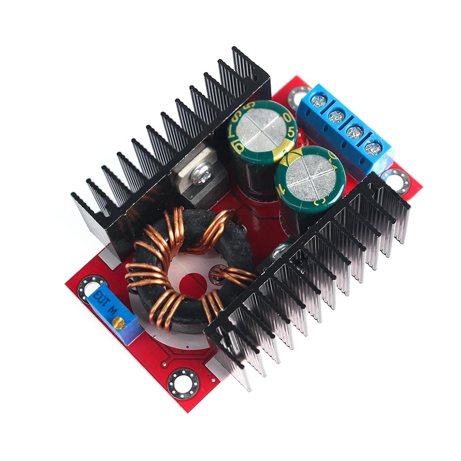 Electrifier 150W DC-DC Boost Converter Step-Up Module 10-32V to 12-35V | Multi-turn trimpot for precise output | Dual heatsinks & toroidal inductor | 4-pole screw terminals | 1-year warranty