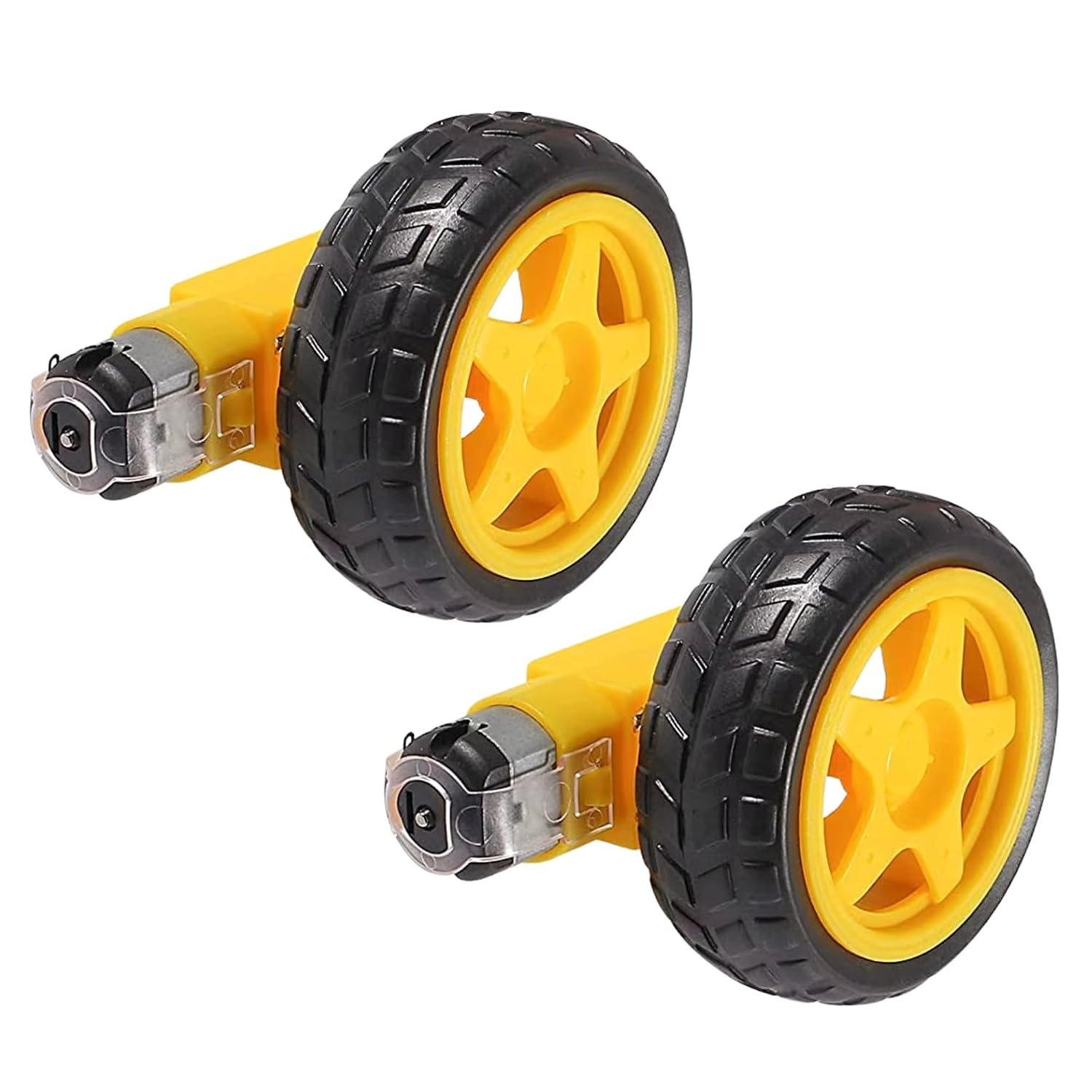 Electrifier Dual Shaft BO Motor 300 RPM 3V-12V with Wheels, Set of 2 | 0.35 kg cm rated torque, push-fit tyres, encoder disc support, complete drive pair for 2WD line follower and smart car builds