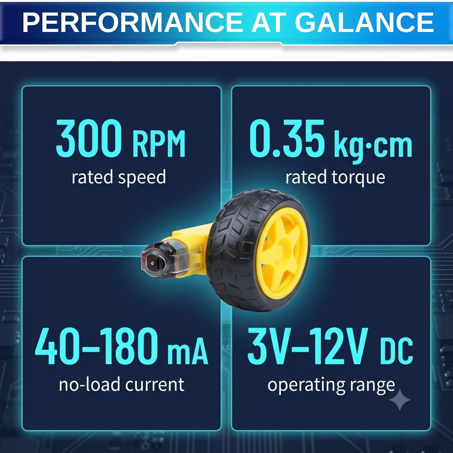 Electrifier Dual Shaft BO Motor 300 RPM 3V-12V with Wheels, Set of 2 | 0.35 kg cm rated torque, push-fit tyres, encoder disc support, complete drive pair for 2WD line follower and smart car builds - Image 4