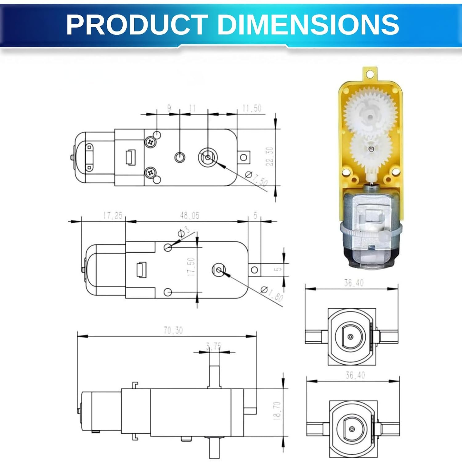 Electrifier Dual Shaft BO Motor 300 RPM 3V-12V with Wheels, Set of 2 | 0.35 kg cm rated torque, push-fit tyres, encoder disc support, complete drive pair for 2WD line follower and smart car builds - Image 7