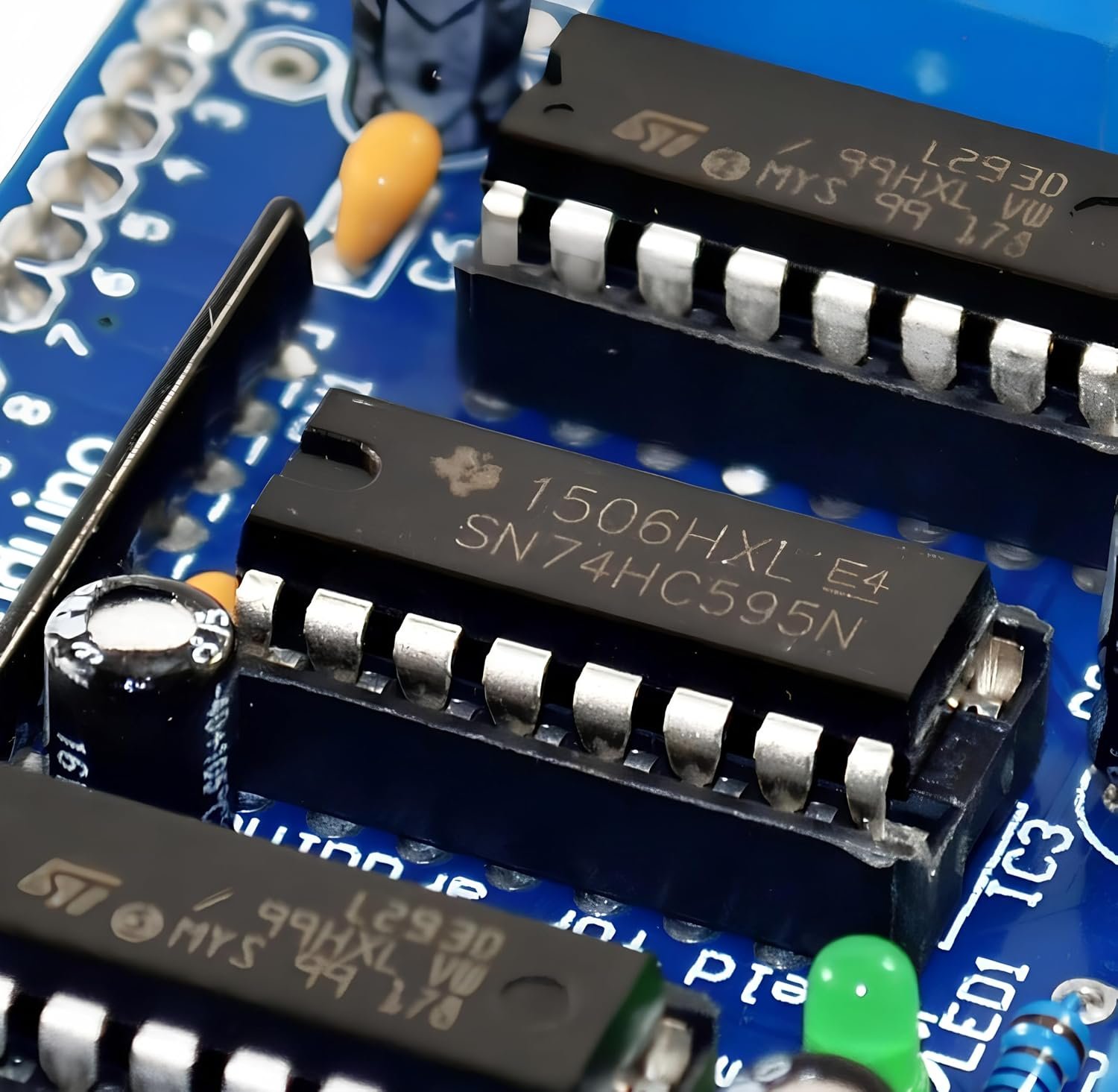 Electrifier L293D Motor Driver Shield for ATmega328P Boards, 4 DC Motors | Stacks on R3-layout ATmega328P and ATmega2560 development boards, 0.6A per channel, 1.2A peak, screw terminal wiring - Image 3